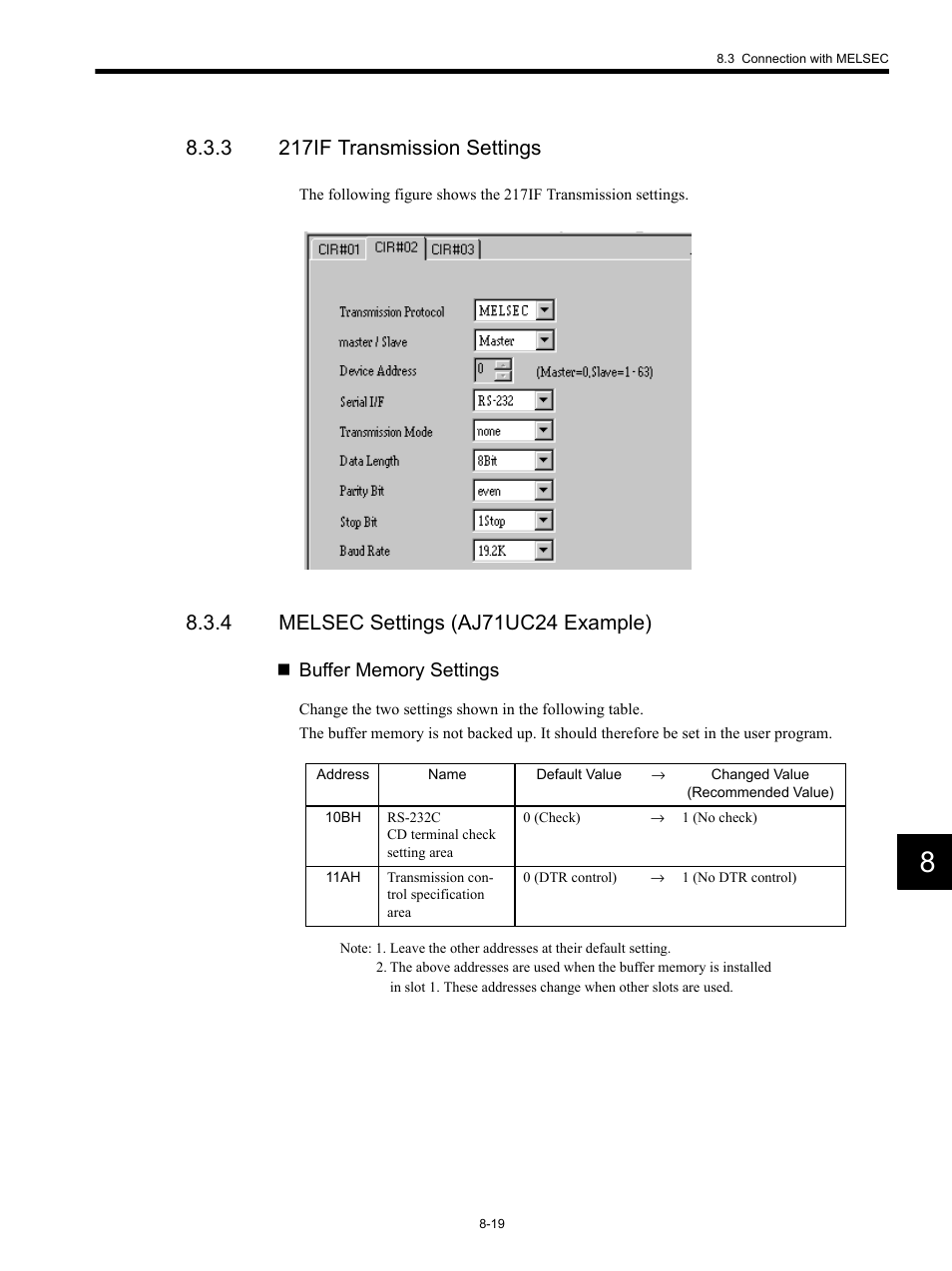3 217if transmission settings, 4 melsec settings (aj71uc24 example) | Yaskawa MP920 Communications Module User Manual | Page 210 / 337