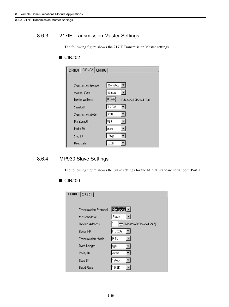 3 217if transmission master settings, 4 mp930 slave settings | Yaskawa MP920 Communications Module User Manual | Page 227 / 337