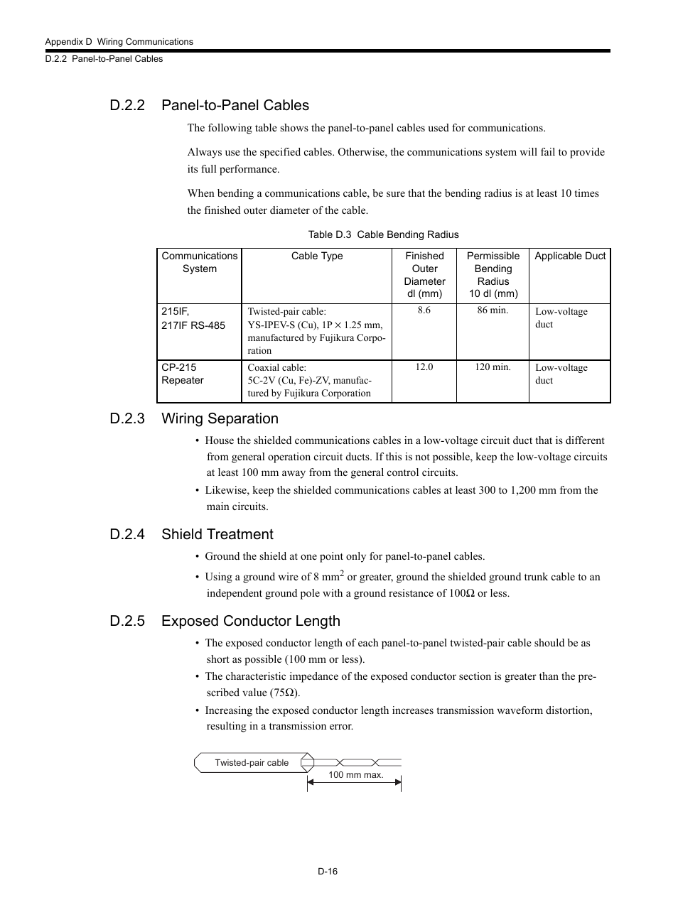 D.2.2 panel-to-panel cables, D.2.3 wiring separation, D.2.4 shield treatment | D.2.5 exposed conductor length | Yaskawa MP920 Communications Module User Manual | Page 308 / 337