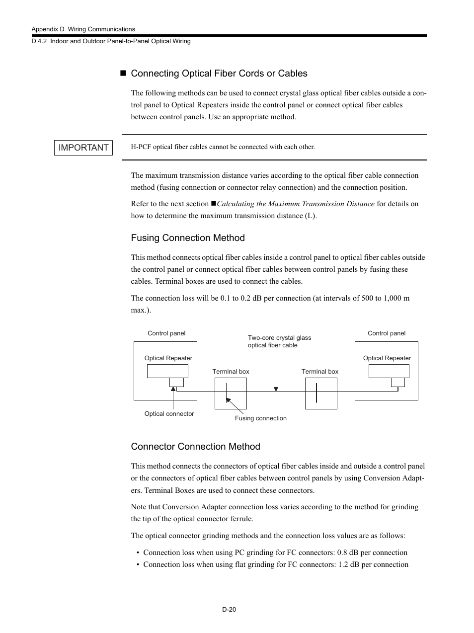 Connecting optical fiber cords or cables, Fusing connection method, Connector connection method | Yaskawa MP920 Communications Module User Manual | Page 312 / 337