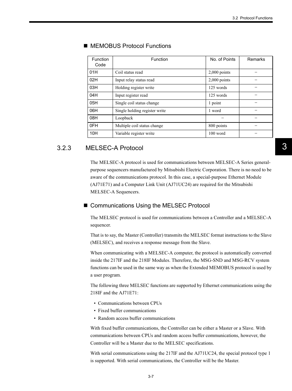 3 melsec-a protocol, Communications using the melsec protocol | Yaskawa MP920 Communications Module User Manual | Page 39 / 337