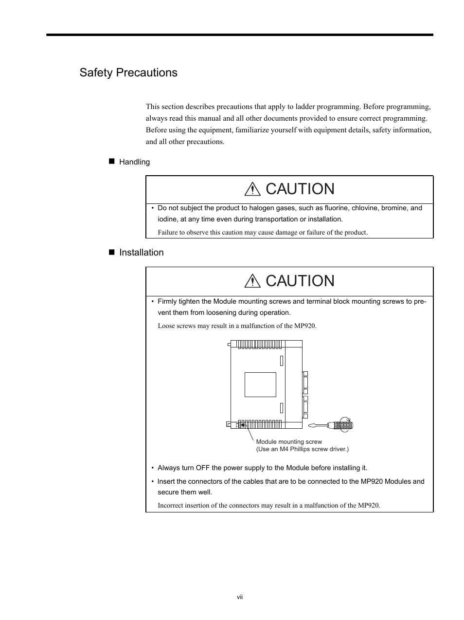 Safety precautions, Caution | Yaskawa MP920 Communications Module User Manual | Page 7 / 337
