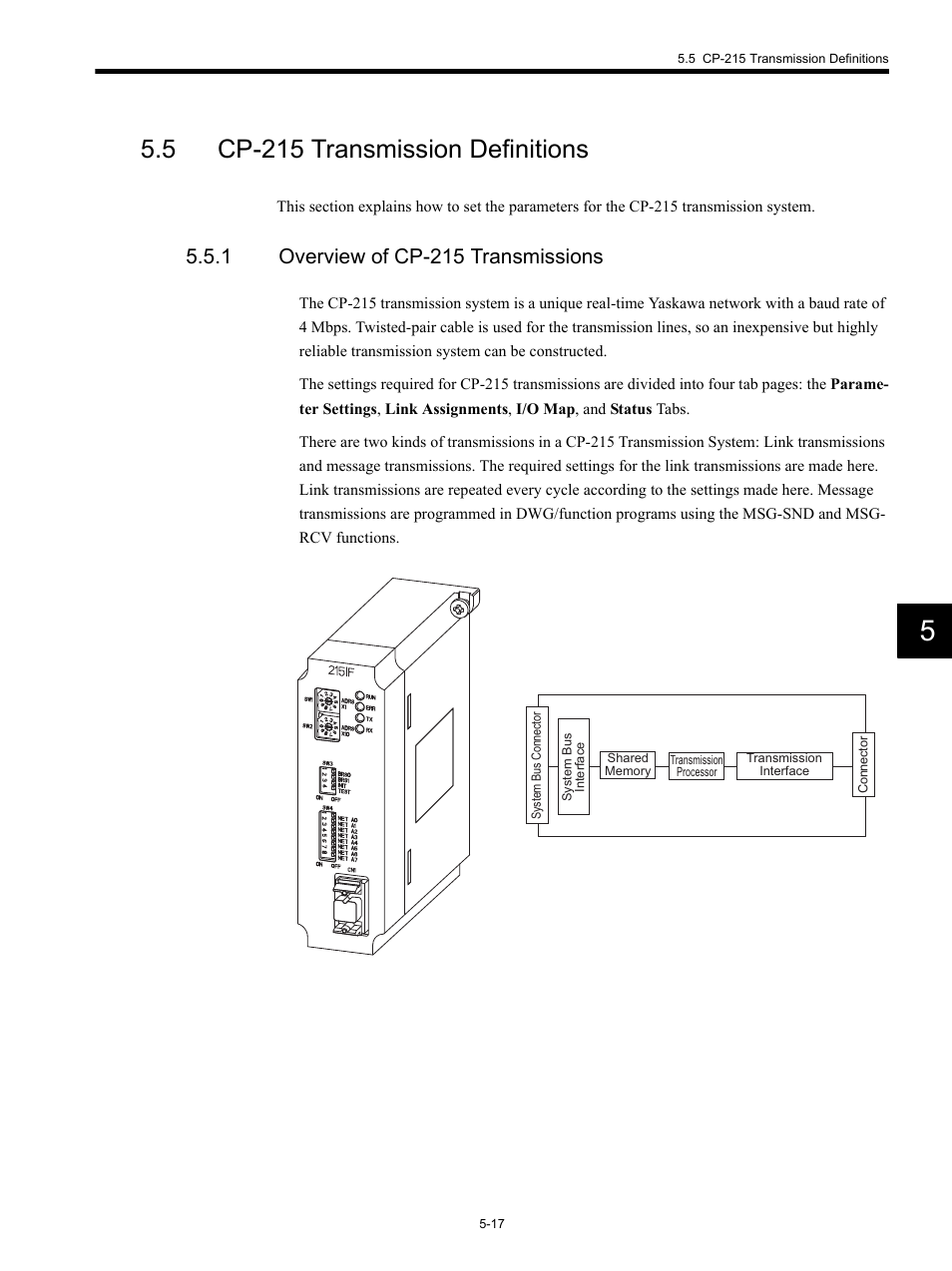 5 cp-215 transmission definitions, 1 overview of cp-215 transmissions | Yaskawa MP920 Communications Module User Manual | Page 78 / 337