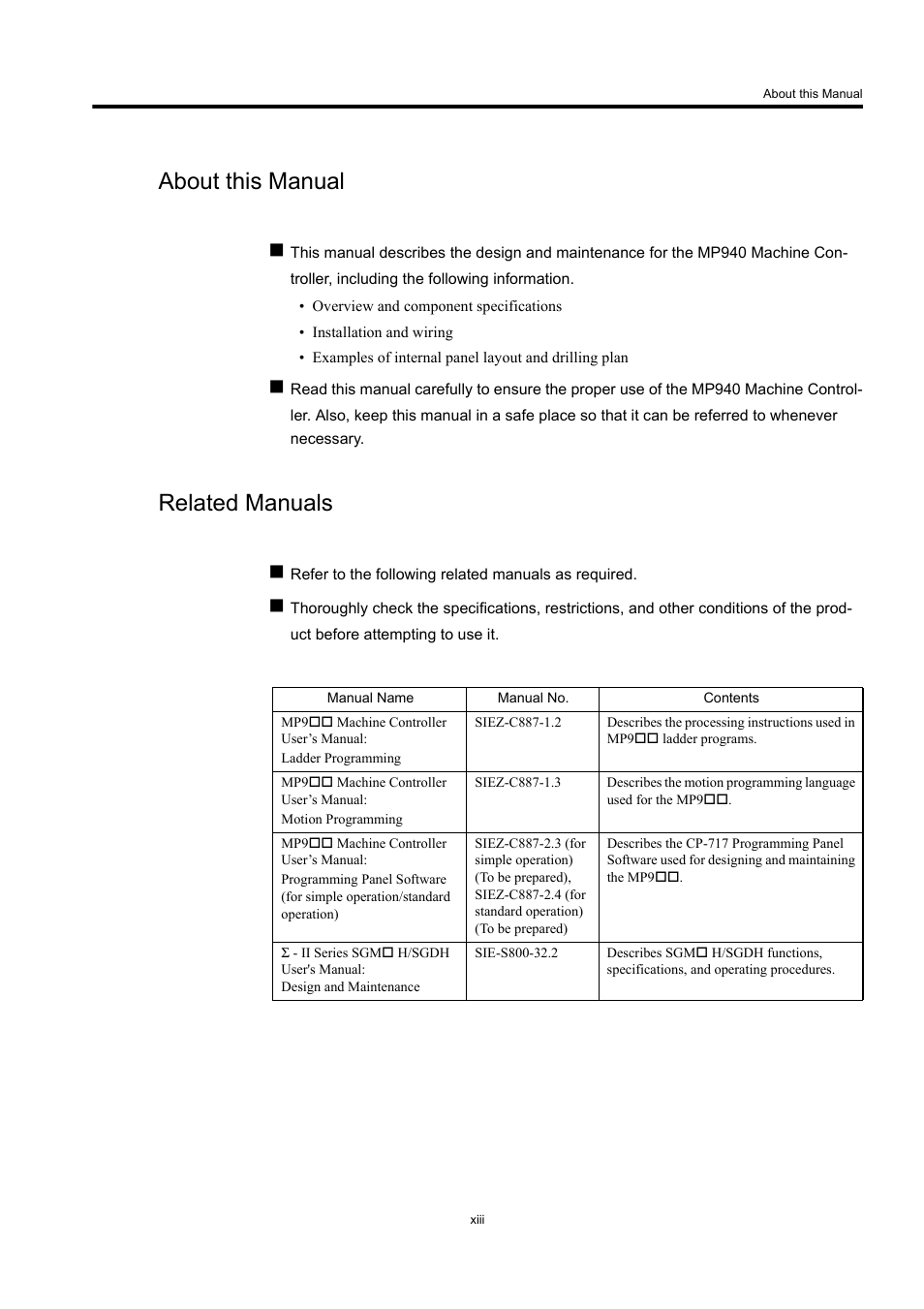 About this manual, Related manuals | Yaskawa MP940 User Manual | Page 12 / 522