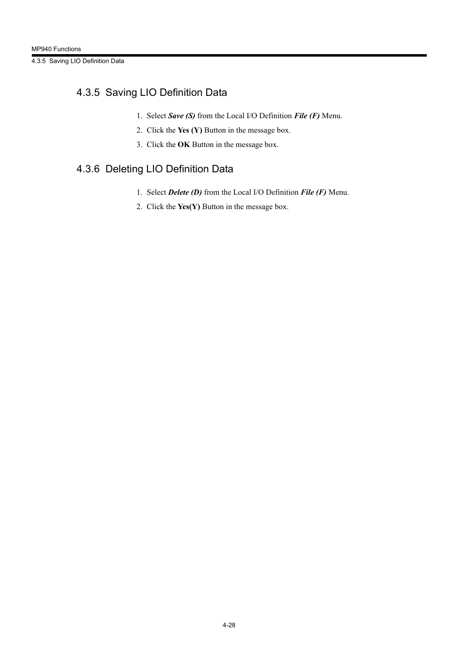 5 saving lio definition data, 6 deleting lio definition data | Yaskawa MP940 User Manual | Page 121 / 522