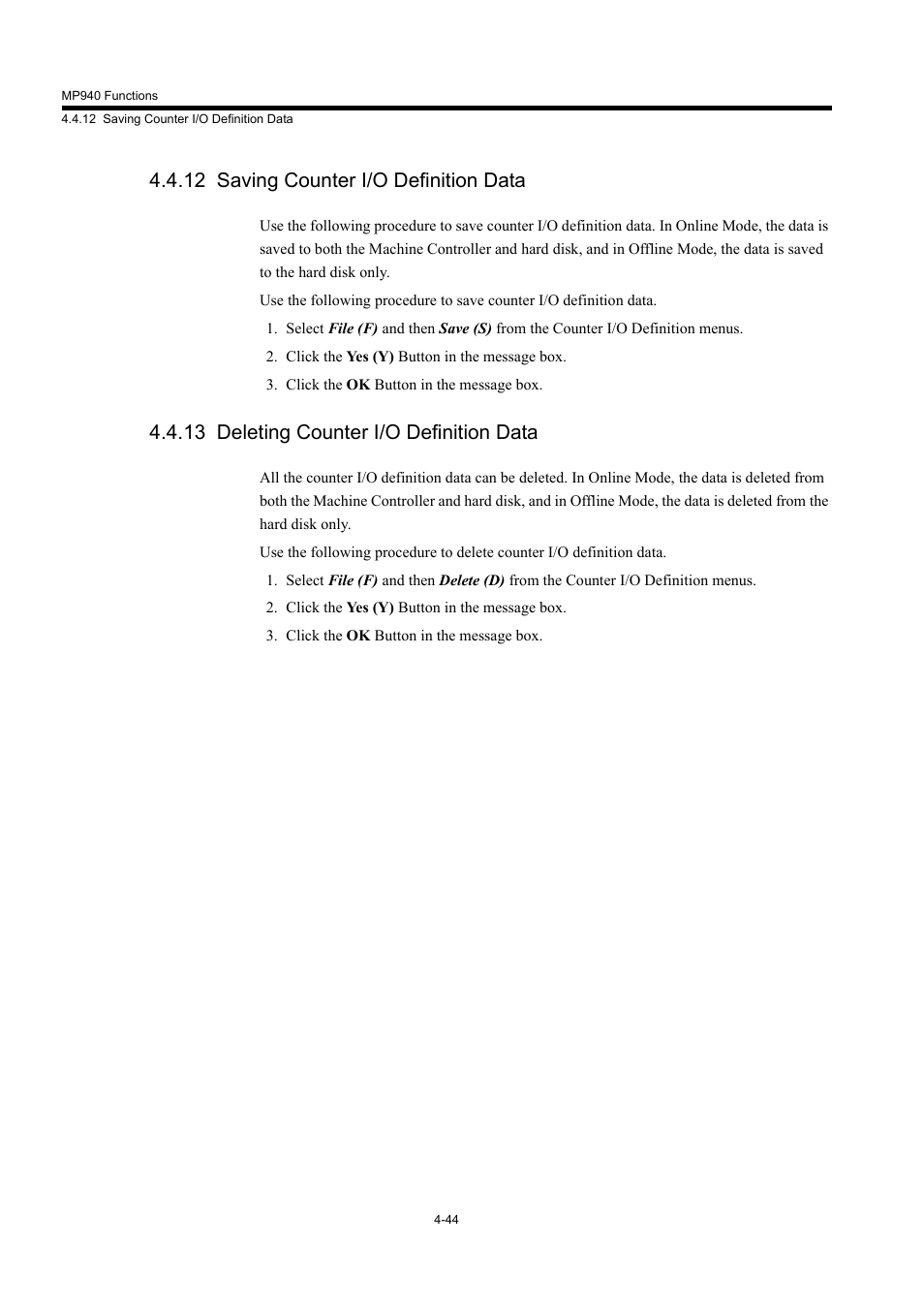 12 saving counter i/o definition data, 13 deleting counter i/o definition data | Yaskawa MP940 User Manual | Page 137 / 522