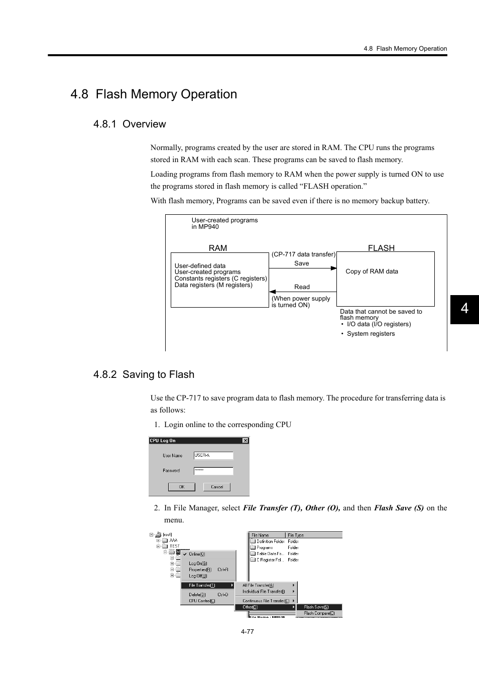 8 flash memory operation, 1 overview, 2 saving to flash | Yaskawa MP940 User Manual | Page 170 / 522