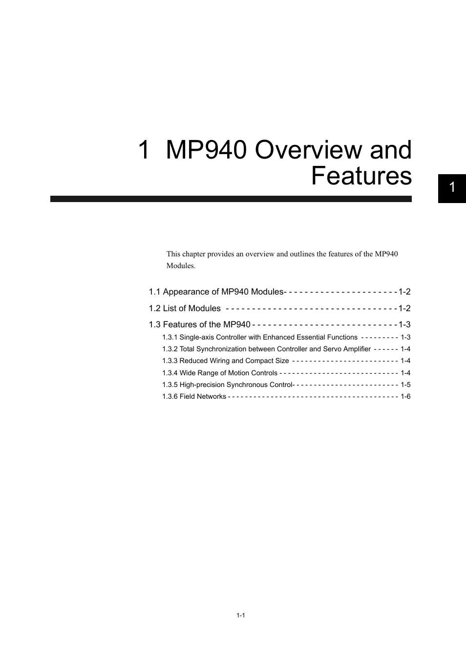 1 mp940 overview and features | Yaskawa MP940 User Manual | Page 18 / 522