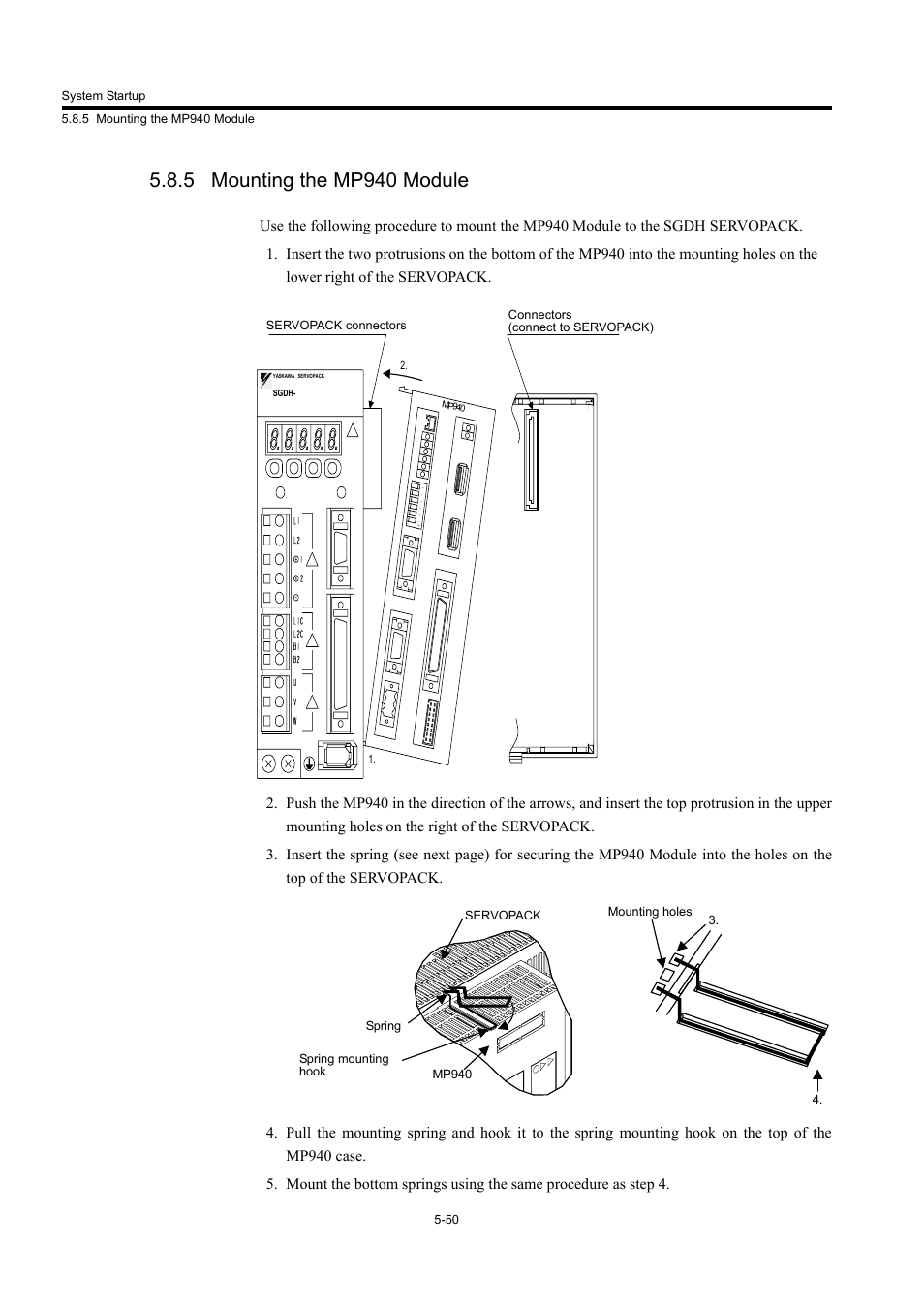 5 mounting the mp940 module | Yaskawa MP940 User Manual | Page 222 / 522