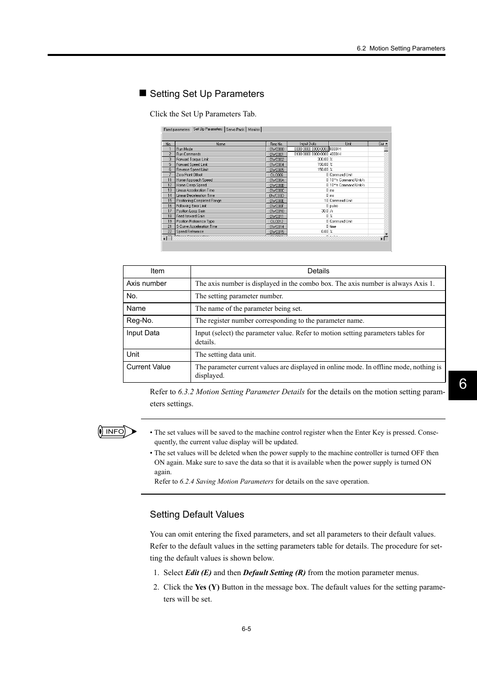 Setting set up parameters, Setting default values | Yaskawa MP940 User Manual | Page 245 / 522