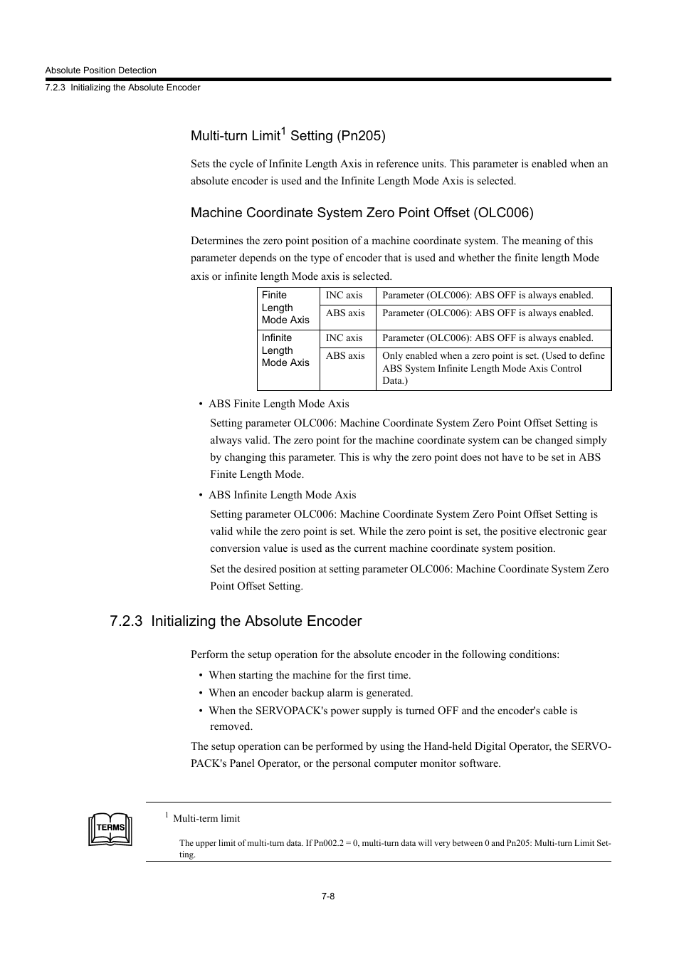 3 initializing the absolute encoder, Multi-turn limit, Setting (pn205) | Yaskawa MP940 User Manual | Page 322 / 522