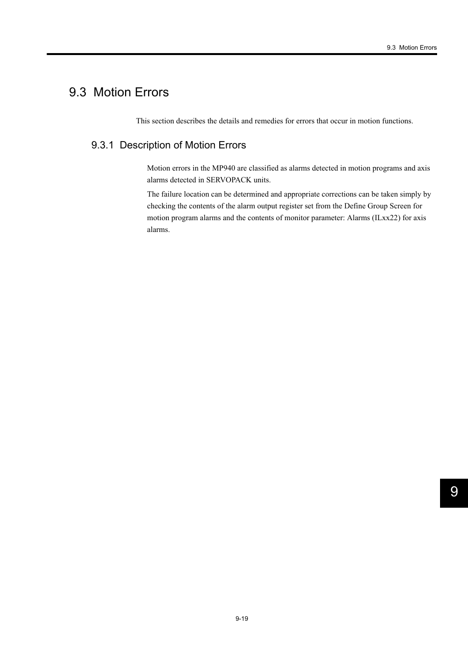 3 motion errors, 1 description of motion errors | Yaskawa MP940 User Manual | Page 364 / 522