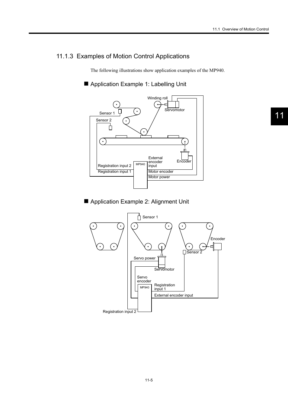 3 examples of motion control applications, Application example 1: labelling unit, Application example 2: alignment unit | Yaskawa MP940 User Manual | Page 407 / 522