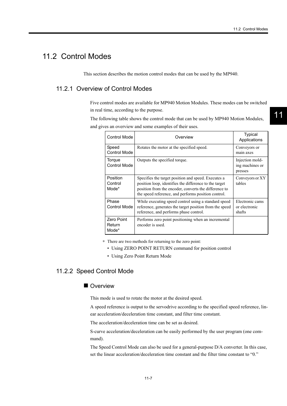 2 control modes, 1 overview of control modes, 2 speed control mode | Yaskawa MP940 User Manual | Page 409 / 522