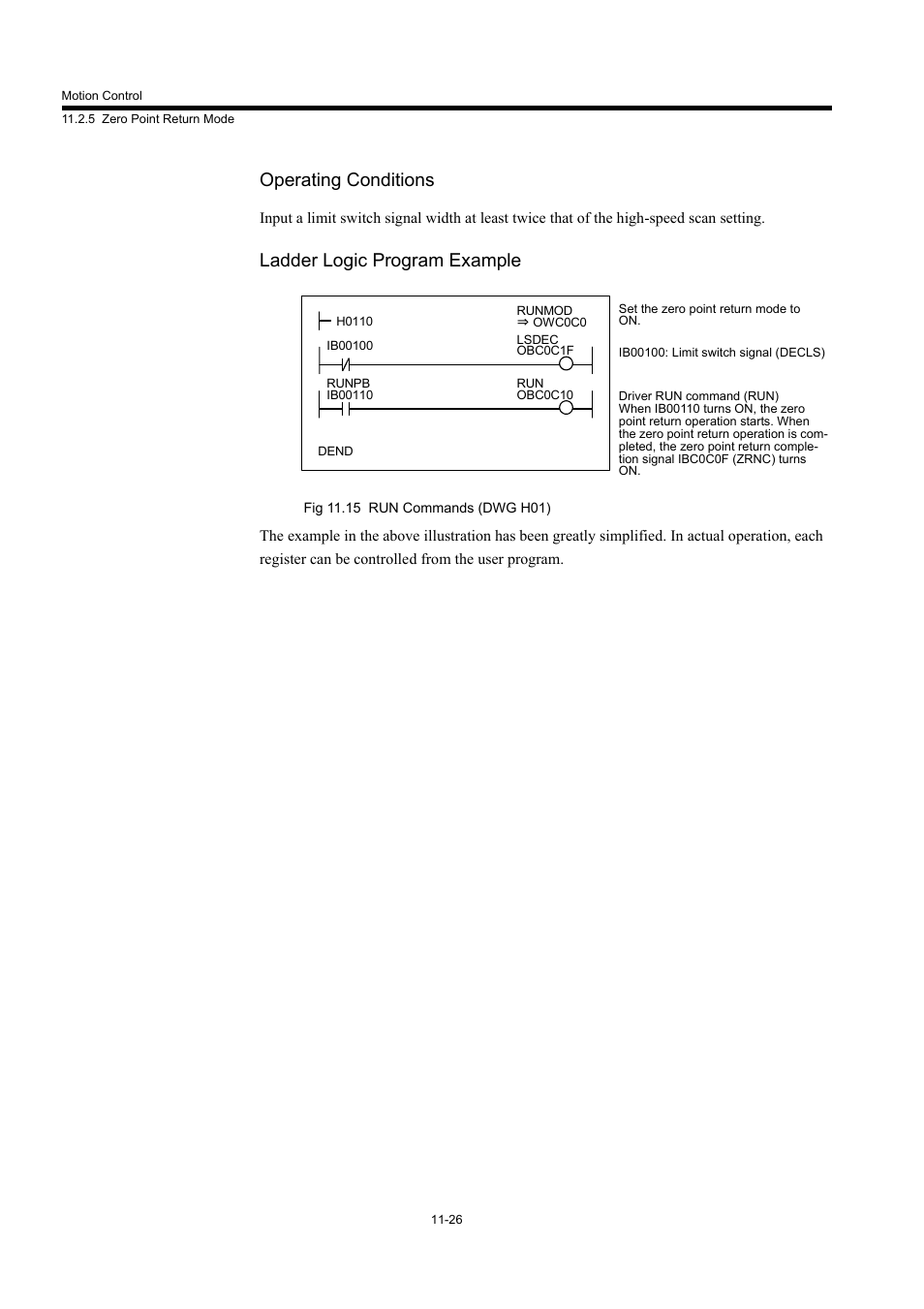 Operating conditions, Ladder logic program example | Yaskawa MP940 User Manual | Page 428 / 522