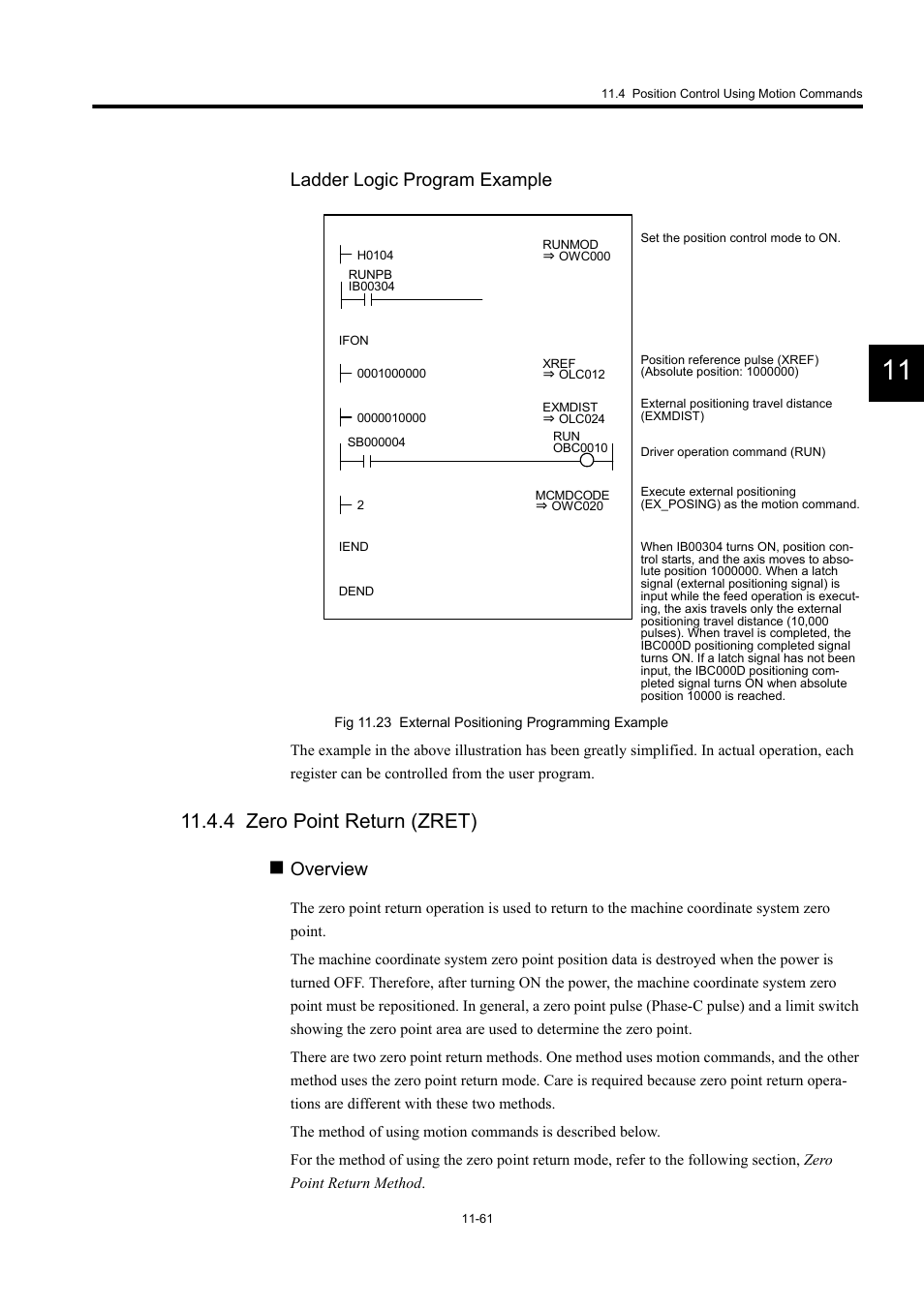 4 zero point return (zret), Ladder logic program example, Overview | Yaskawa MP940 User Manual | Page 463 / 522