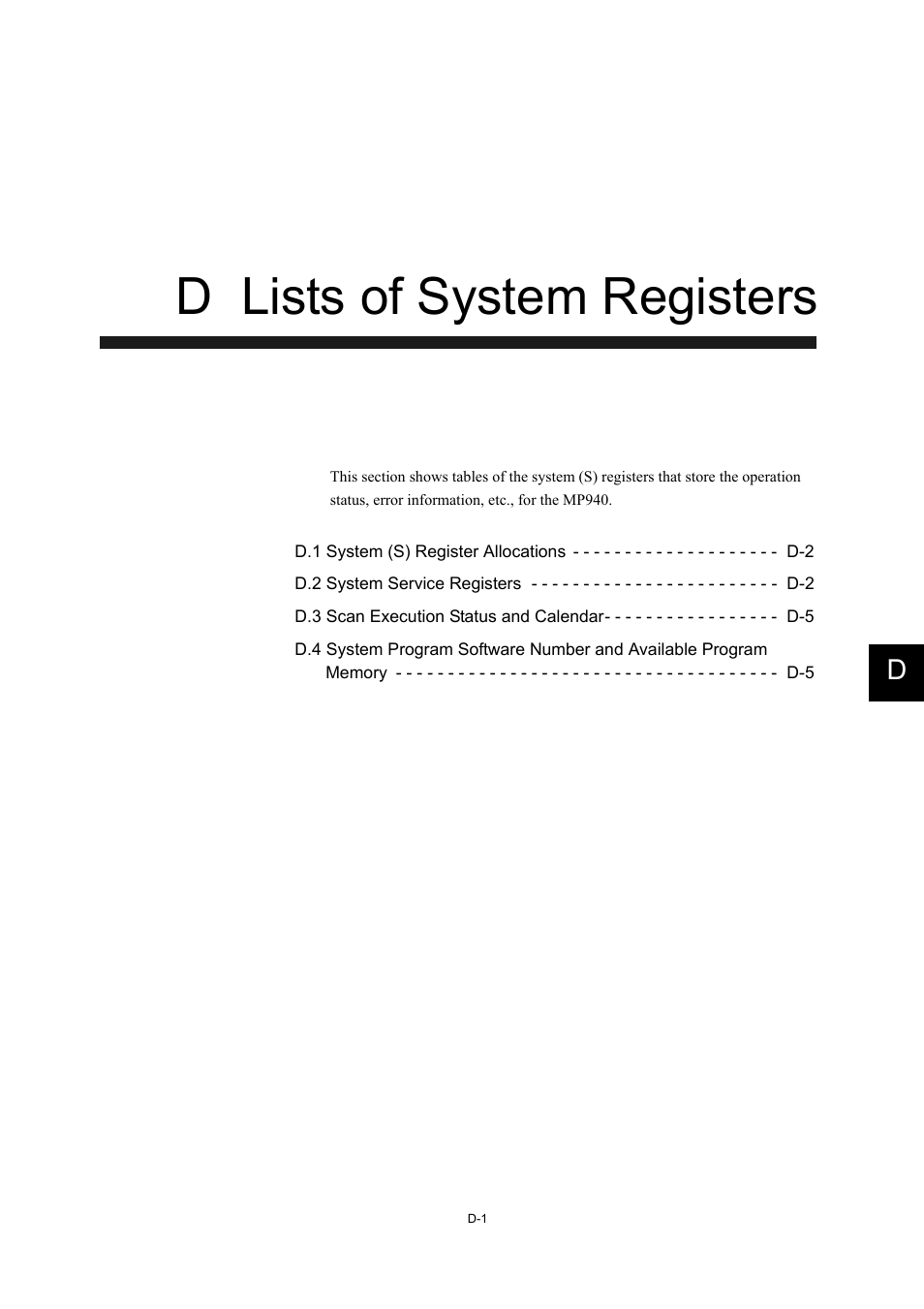 D lists of system registers | Yaskawa MP940 User Manual | Page 516 / 522