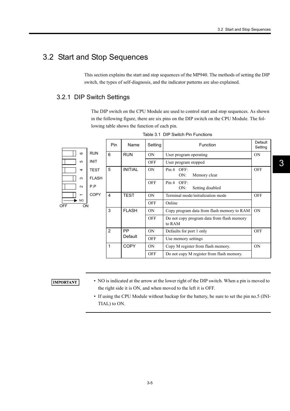 2 start and stop sequences, 1 dip switch settings | Yaskawa MP940 User Manual | Page 52 / 522