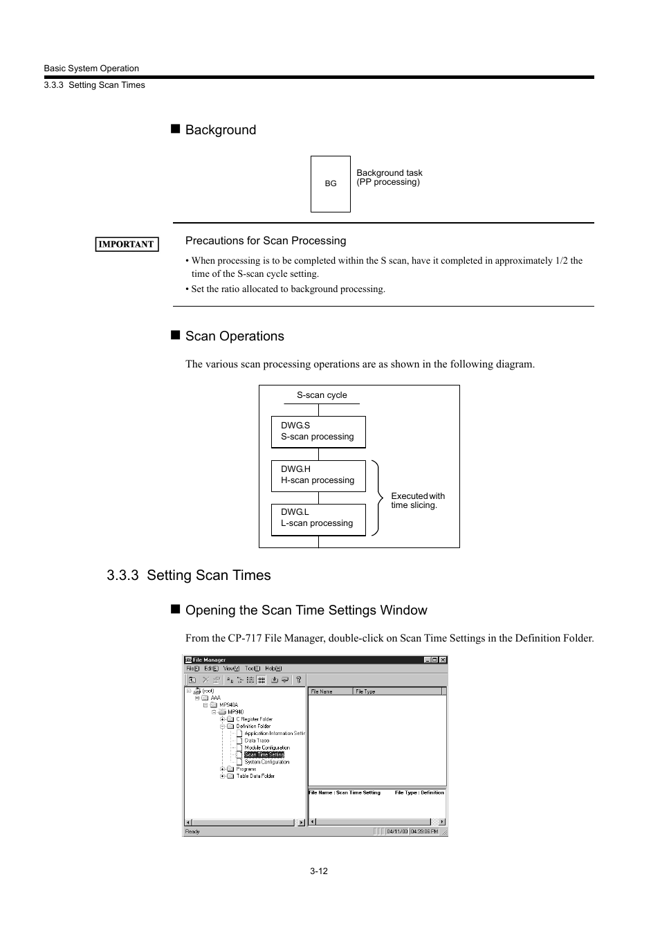 3 setting scan times, Background, Scan operations | Opening the scan time settings window | Yaskawa MP940 User Manual | Page 59 / 522