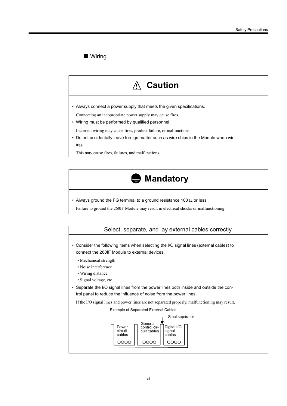 Caution, Mandatory, Wiring | Yaskawa 260IF DeviceNet System User Manual | Page 11 / 95