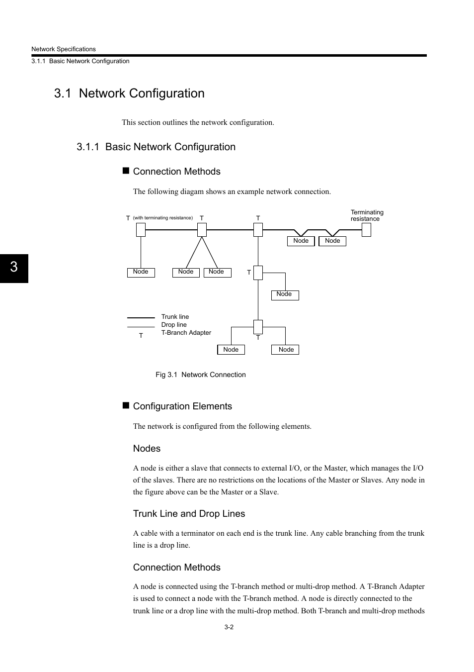 1 network configuration, 1 basic network configuration, Connection methods | Configuration elements, Nodes, Trunk line and drop lines | Yaskawa 260IF DeviceNet System User Manual | Page 27 / 95