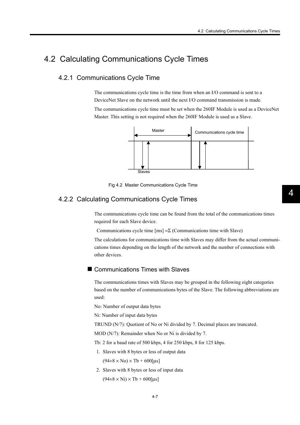2 calculating communications cycle times, 1 communications cycle time | Yaskawa 260IF DeviceNet System User Manual | Page 40 / 95
