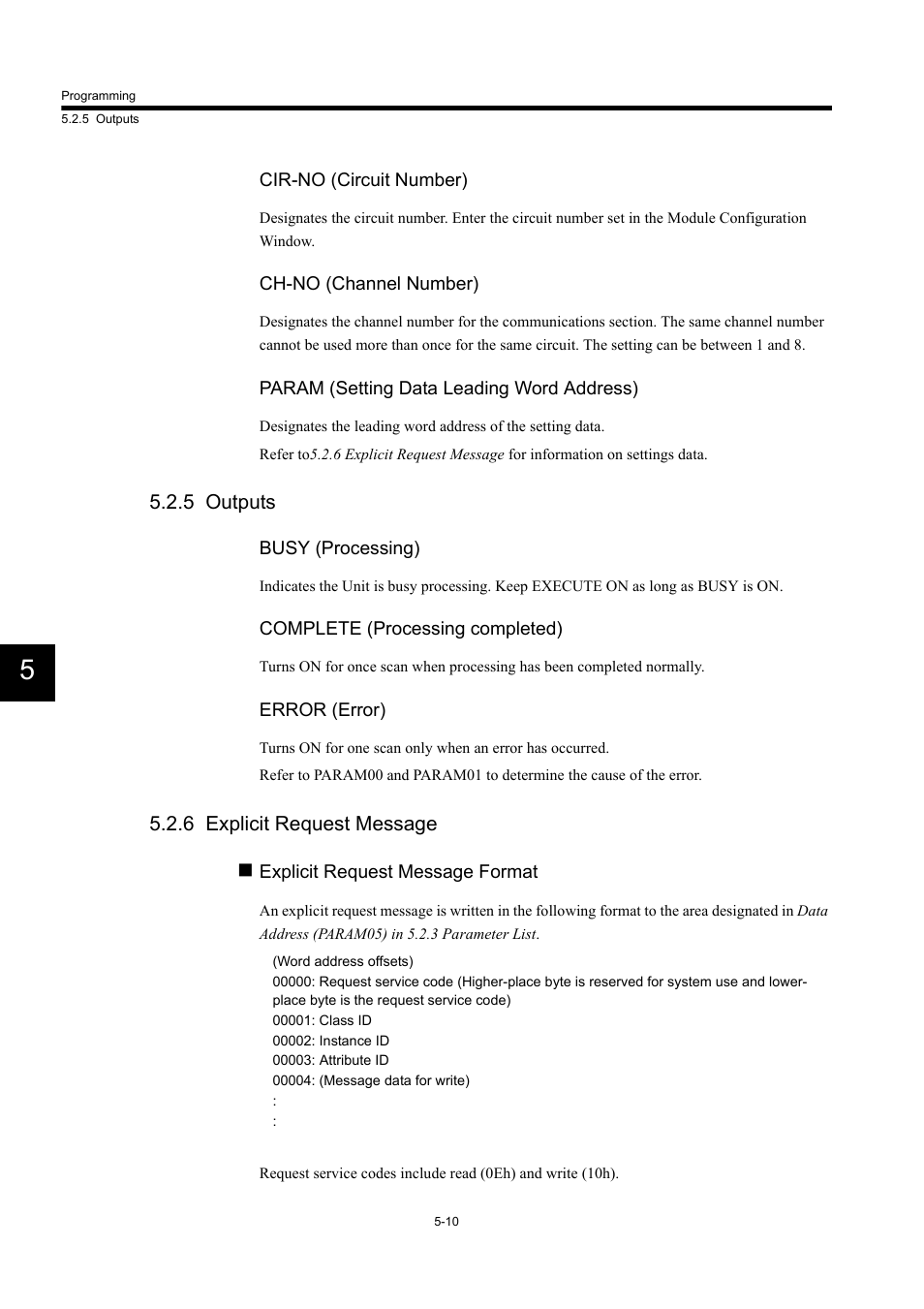 5 outputs, 6 explicit request message | Yaskawa 260IF DeviceNet System User Manual | Page 59 / 95