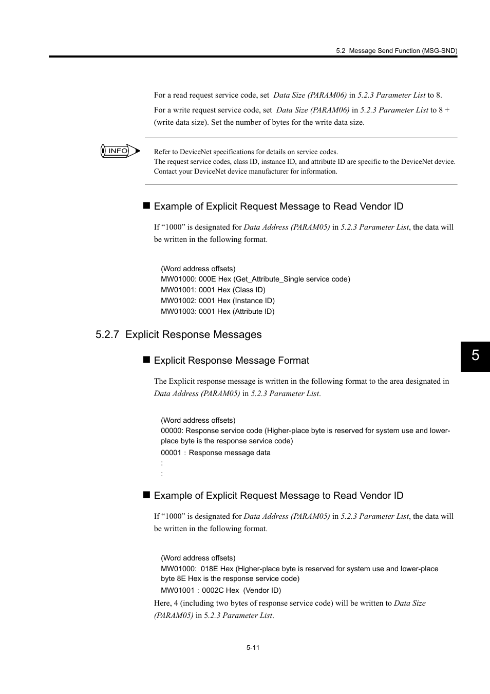 7 explicit response messages | Yaskawa 260IF DeviceNet System User Manual | Page 60 / 95