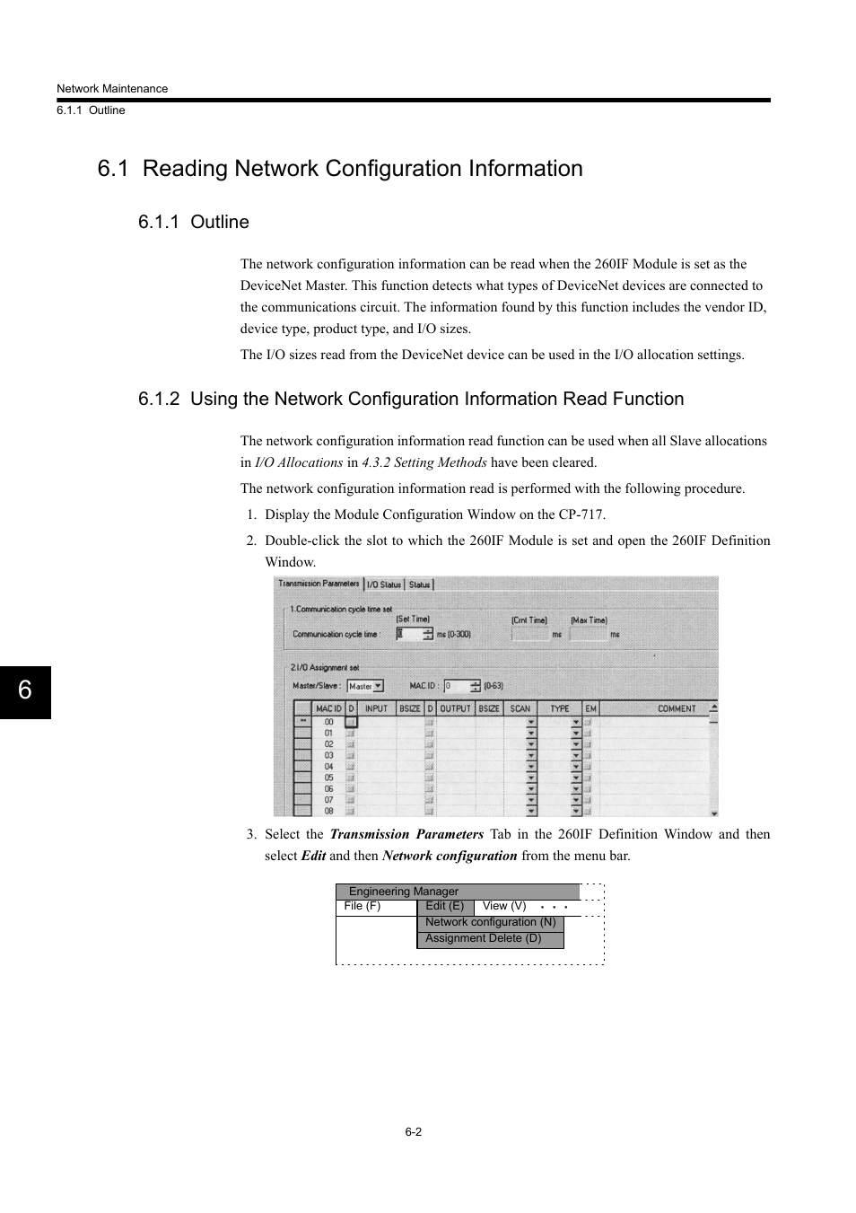 1 reading network configuration information, 1 outline | Yaskawa 260IF DeviceNet System User Manual | Page 62 / 95