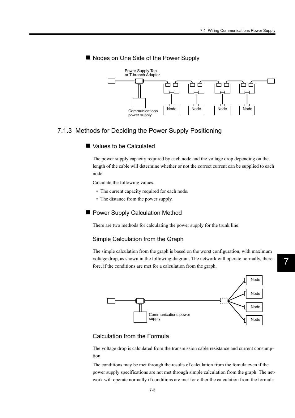 Nodes on one side of the power supply, Values to be calculated, Power supply calculation method | Simple calculation from the graph, Calculation from the formula | Yaskawa 260IF DeviceNet System User Manual | Page 76 / 95
