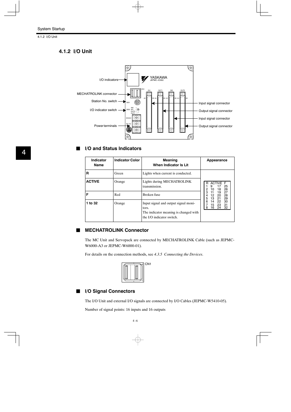 2 i/o unit, Ji/o and status indicators, Jmechatrolink connector | Ji/o signal connectors | Yaskawa MP930 User Manual | Page 108 / 338