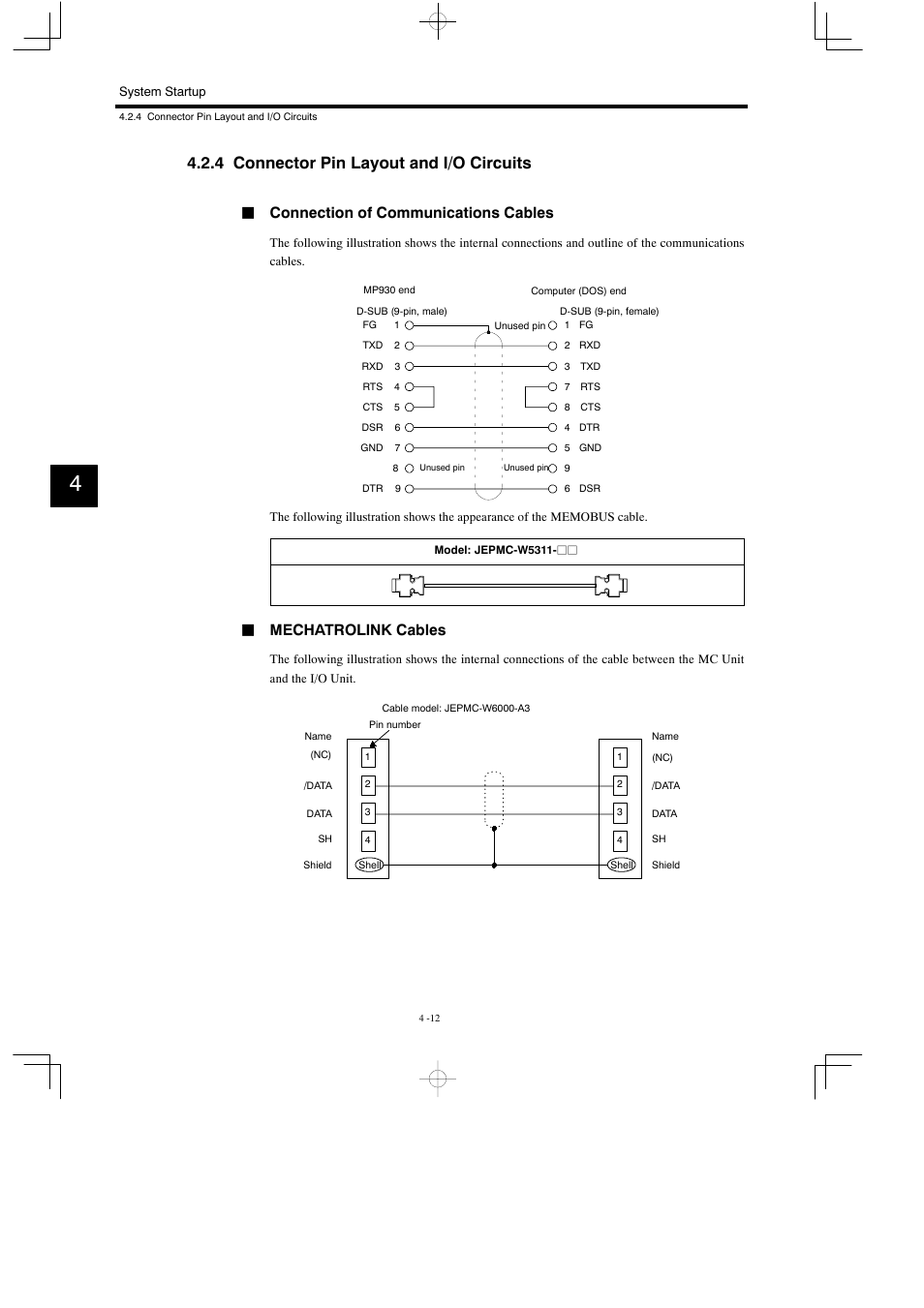4 connector pin layout and i/o circuits, Jconnection of communications cables, Jmechatrolink cables | Yaskawa MP930 User Manual | Page 114 / 338