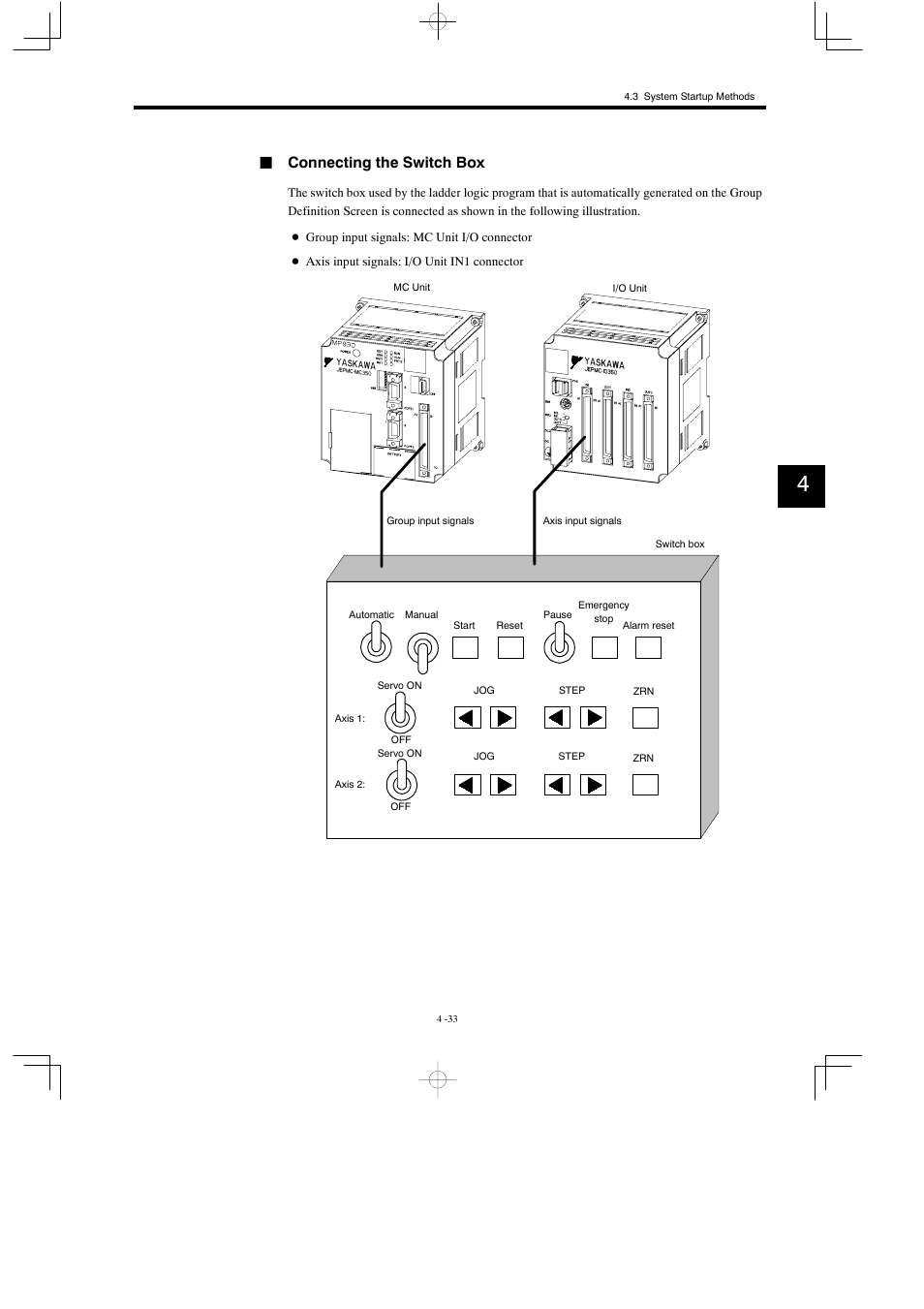 Jconnecting the switch box | Yaskawa MP930 User Manual | Page 135 / 338