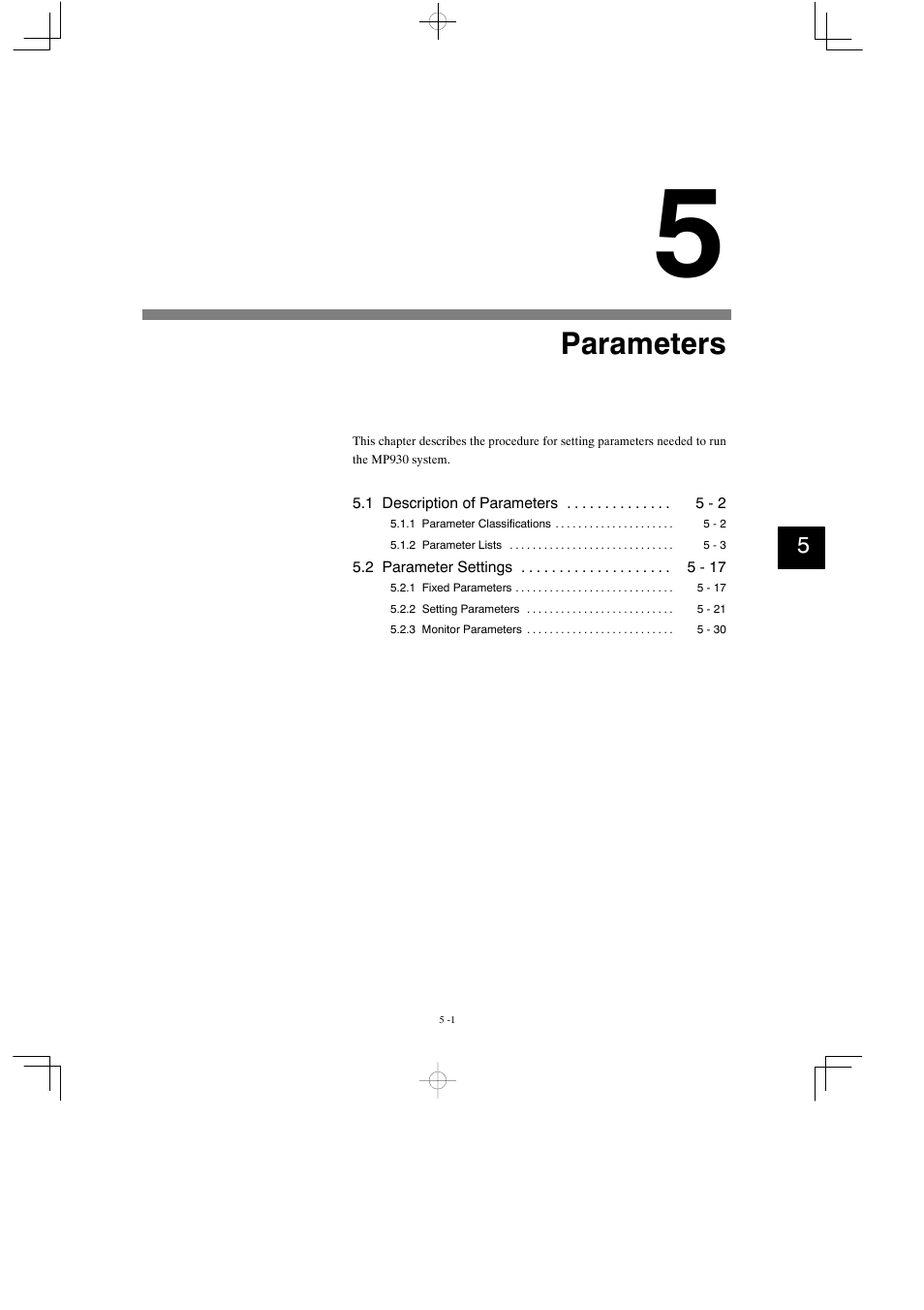 5 parameters, Parameters | Yaskawa MP930 User Manual | Page 186 / 338