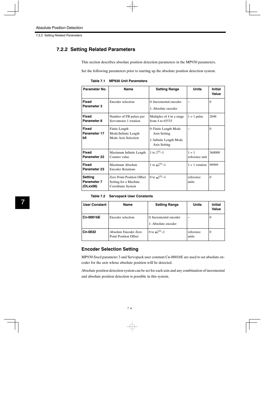 2 setting related parameters, Encoder selection setting | Yaskawa MP930 User Manual | Page 237 / 338