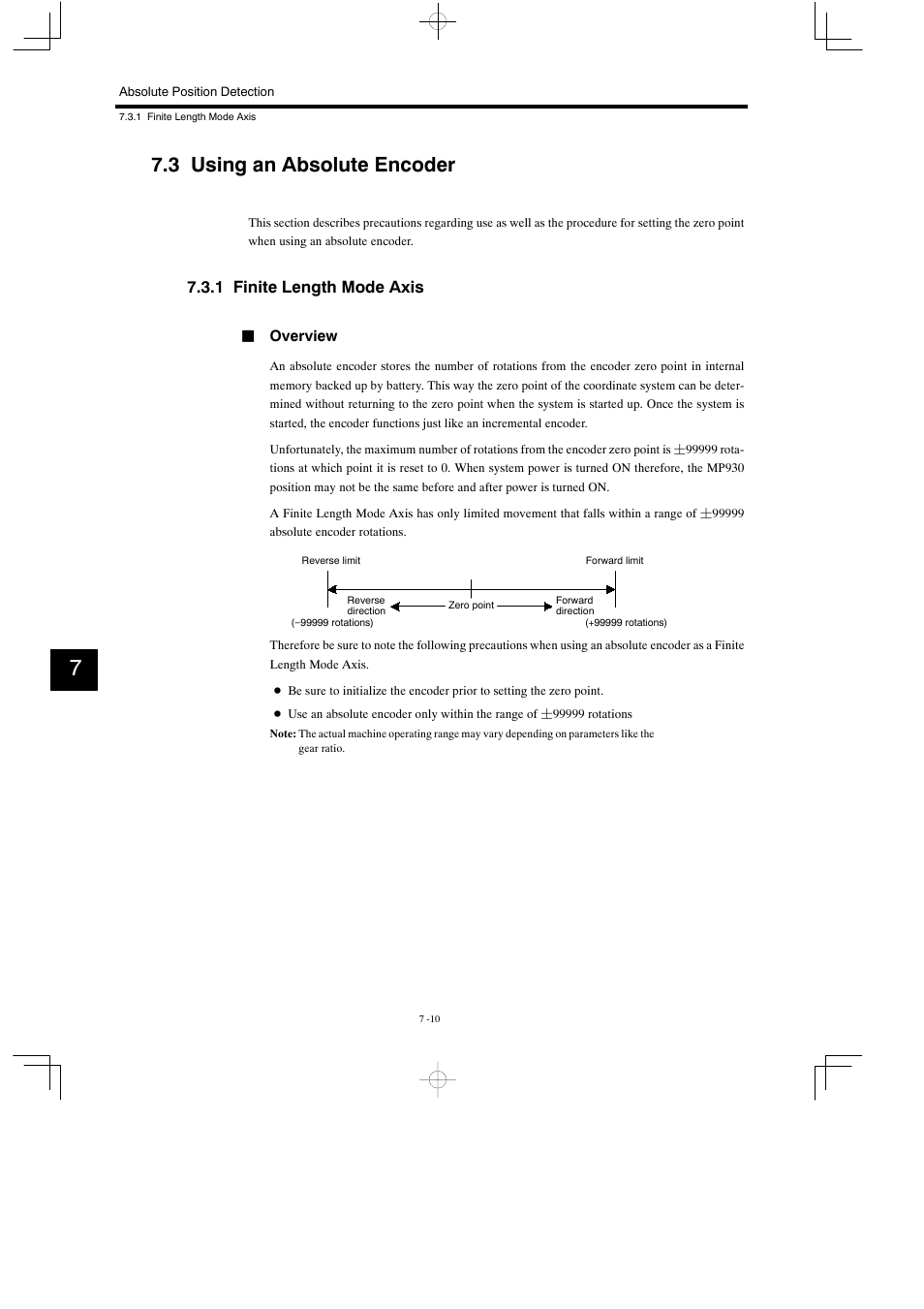 3 using an absolute encoder, 1 finite length mode axis | Yaskawa MP930 User Manual | Page 241 / 338