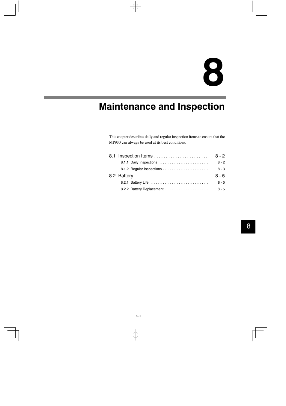 8 maintenance and inspection, Maintenance and inspection | Yaskawa MP930 User Manual | Page 254 / 338