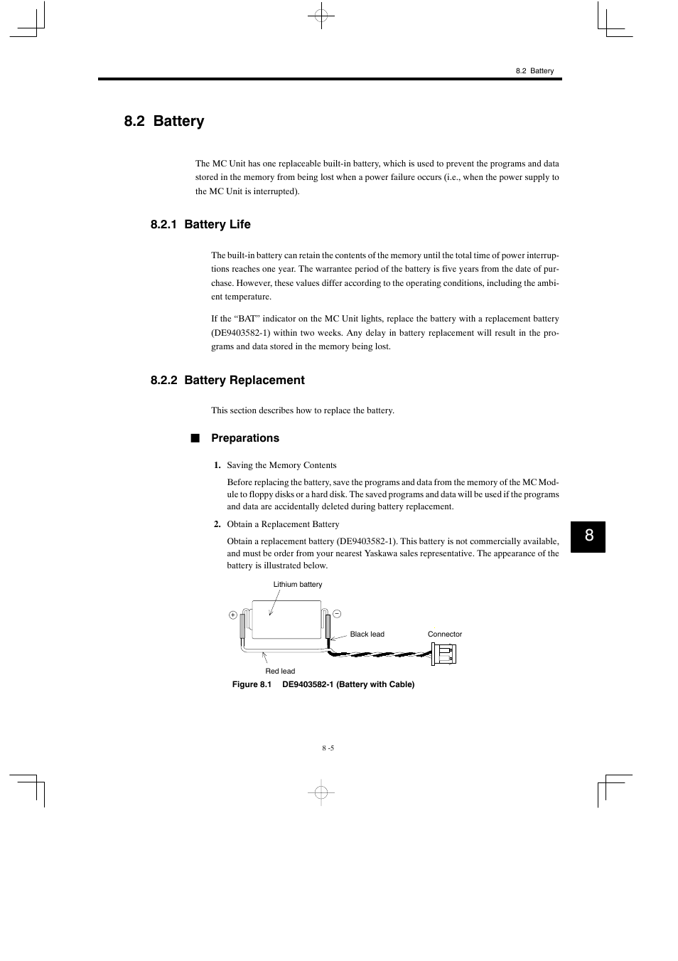2 battery, 1 battery life, 2 battery replacement | Yaskawa MP930 User Manual | Page 258 / 338