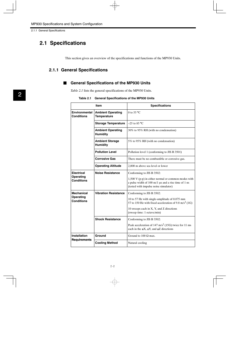 1 specifications, 1 general specifications | Yaskawa MP930 User Manual | Page 27 / 338