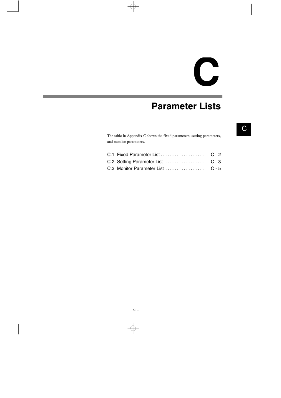 C parameter lists, Parameter lists | Yaskawa MP930 User Manual | Page 319 / 338