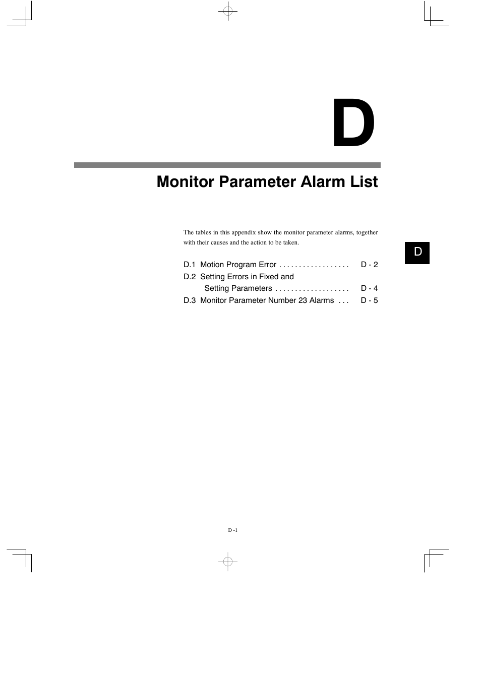 D monitor parameter alarm list, Monitor parameter alarm list | Yaskawa MP930 User Manual | Page 325 / 338