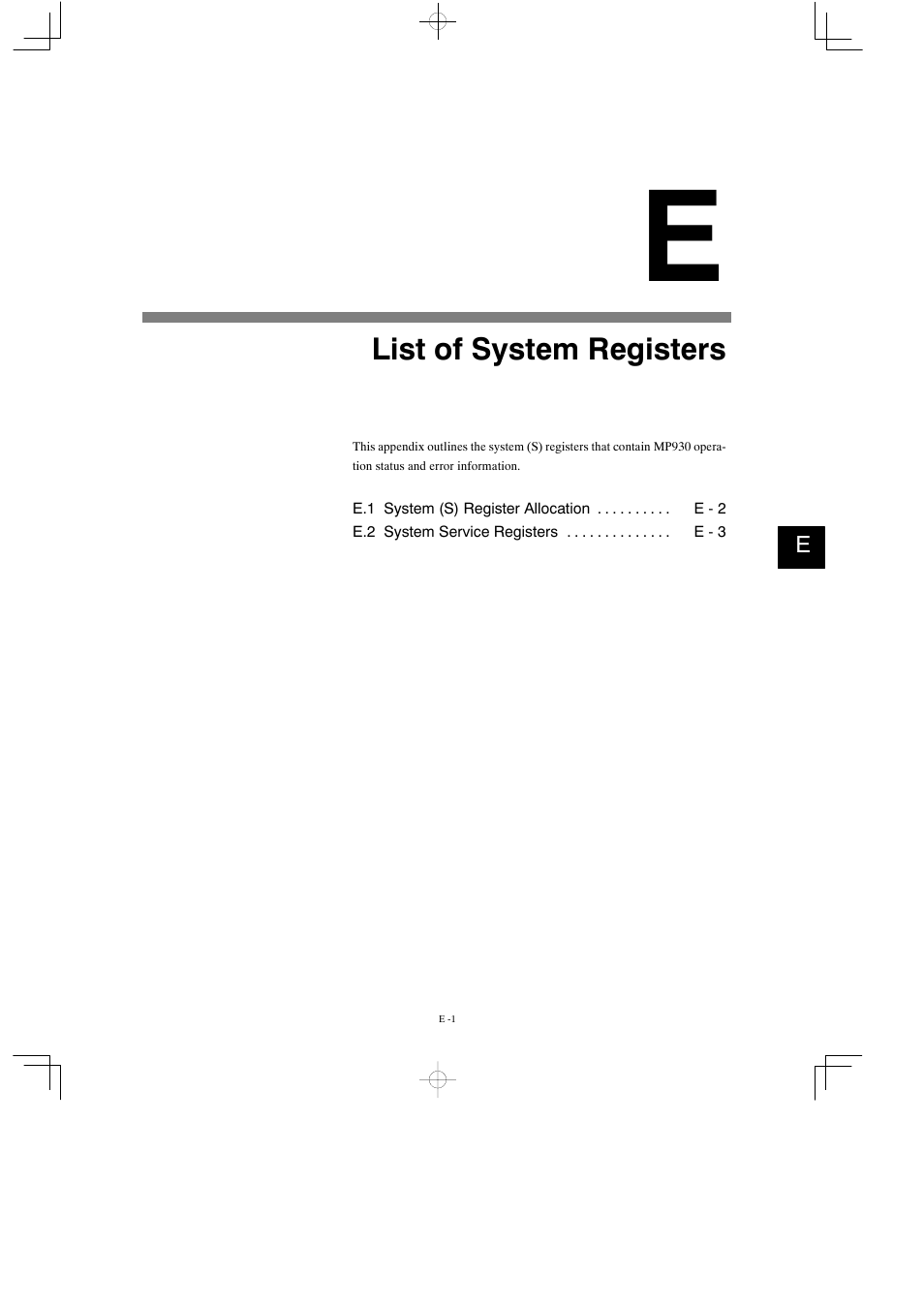E list of system registers, List of system registers | Yaskawa MP930 User Manual | Page 333 / 338