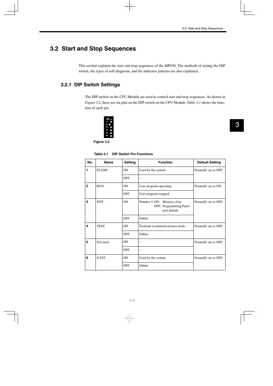 2 start and stop sequences, 1 dip switch settings | Yaskawa MP930 User Manual | Page 62 / 338
