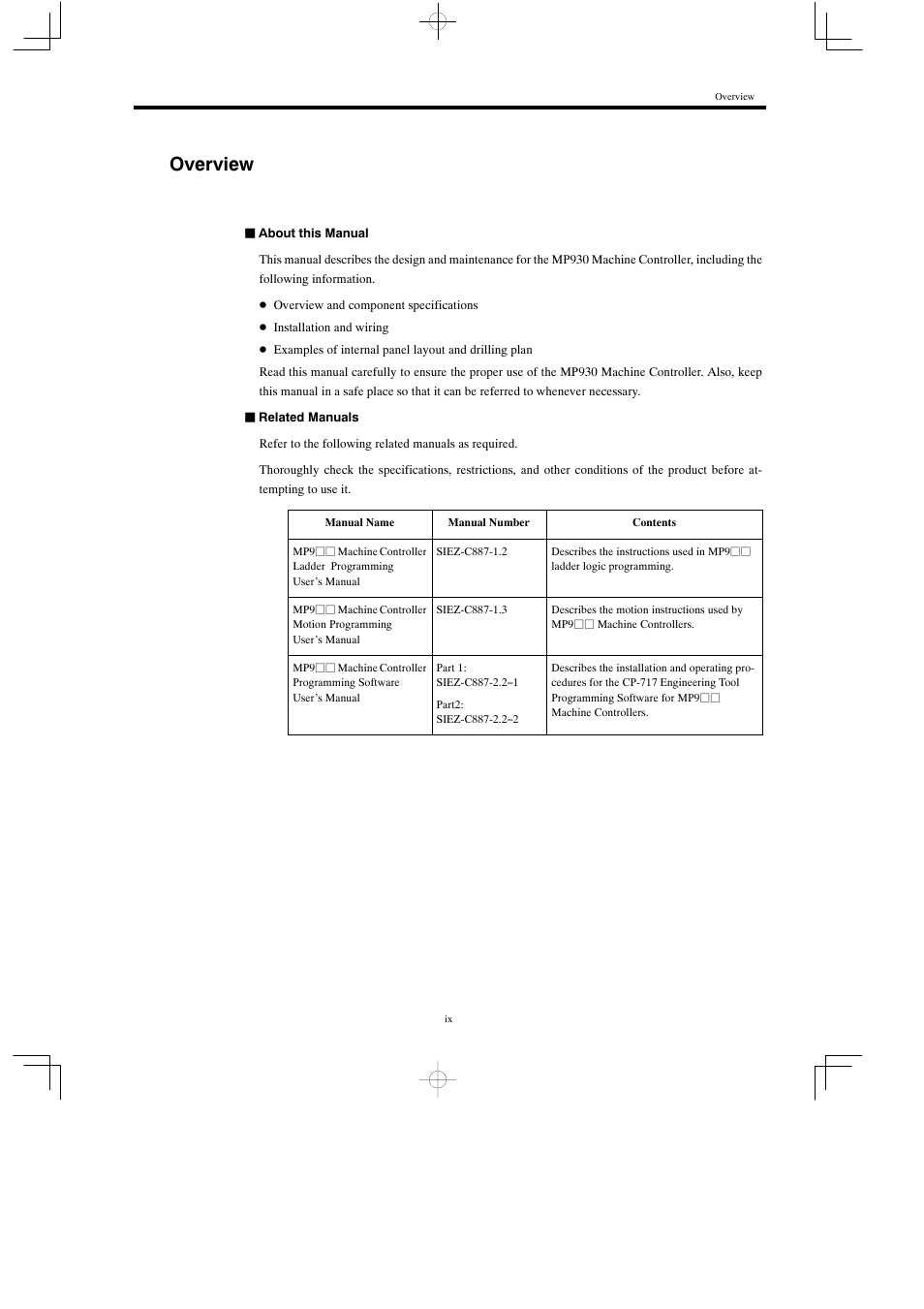 Overview | Yaskawa MP930 User Manual | Page 8 / 338