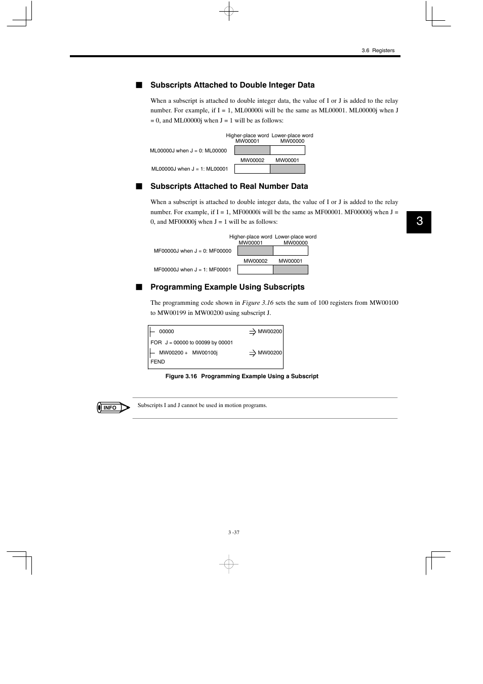 Jsubscripts attached to double integer data, Jsubscripts attached to real number data, Jprogramming example using subscripts | Yaskawa MP930 User Manual | Page 96 / 338
