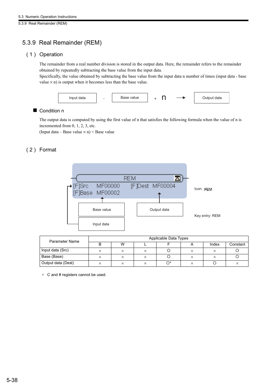 9 real remainder (rem), 1 ) operation, 2 ) format | Yaskawa MP900 Series Ladder Programming Manual User Manual | Page 107 / 415