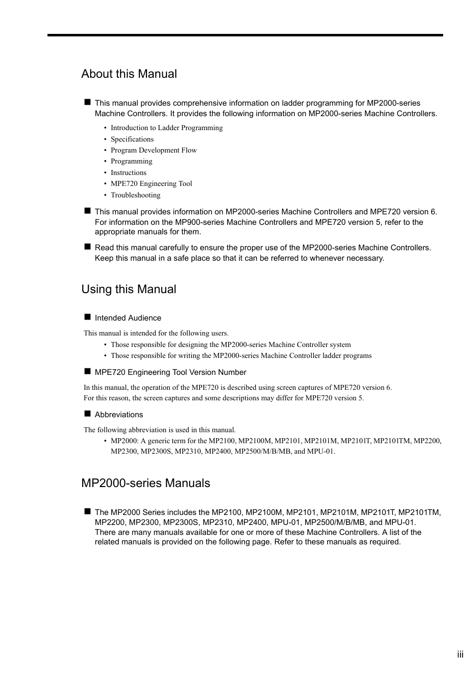 About this manual, Using this manual, Mp2000-series manuals | Yaskawa MP900 Series Ladder Programming Manual User Manual | Page 3 / 415