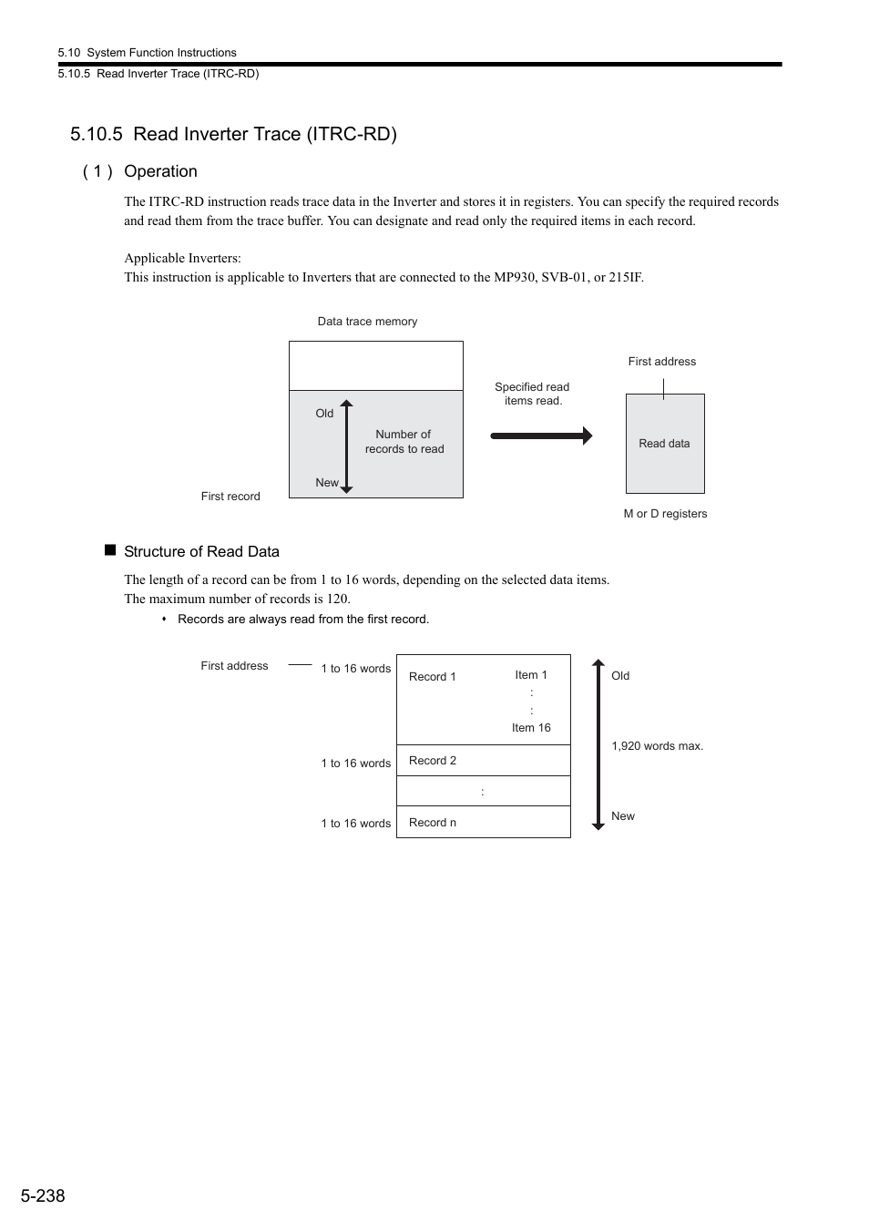 5 read inverter trace (itrc-rd), 1 ) operation | Yaskawa MP900 Series Ladder Programming Manual User Manual | Page 307 / 415