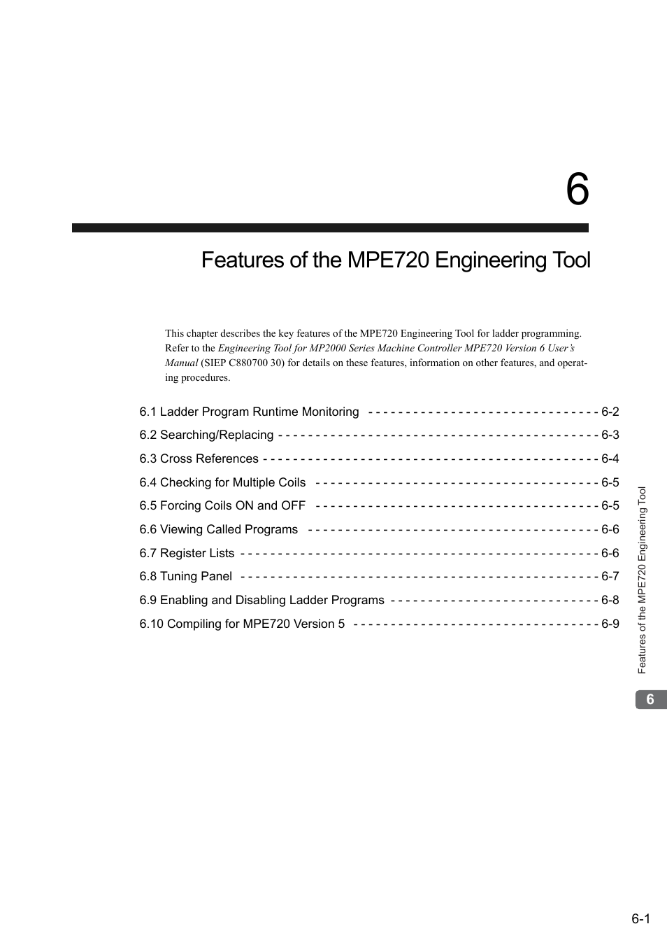 6 features of the mpe720 engineering tool, Features of the mpe720 engineering tool | Yaskawa MP900 Series Ladder Programming Manual User Manual | Page 355 / 415