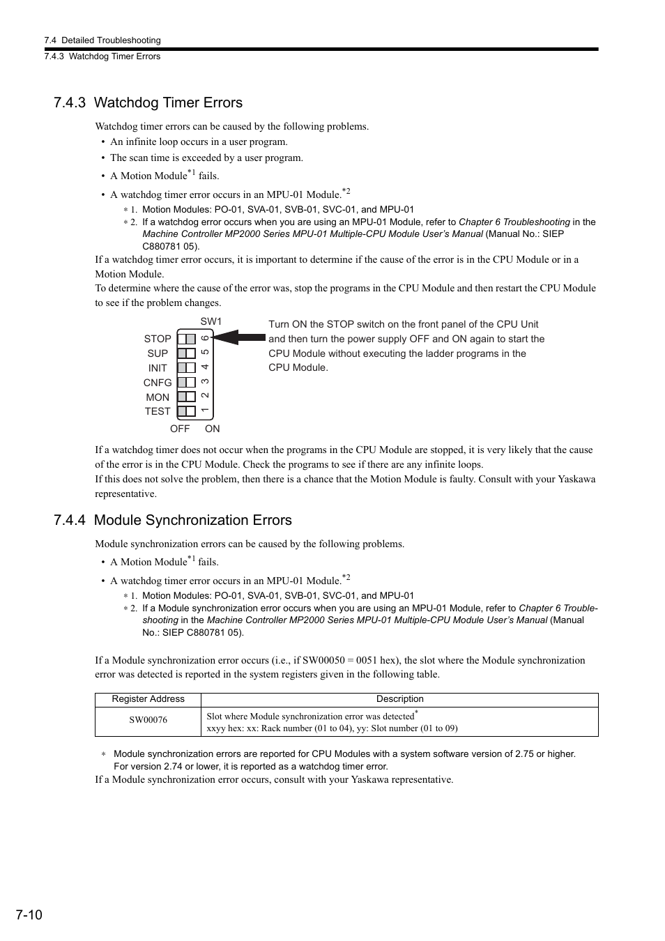 3 watchdog timer errors, 4 module synchronization errors | Yaskawa MP900 Series Ladder Programming Manual User Manual | Page 373 / 415